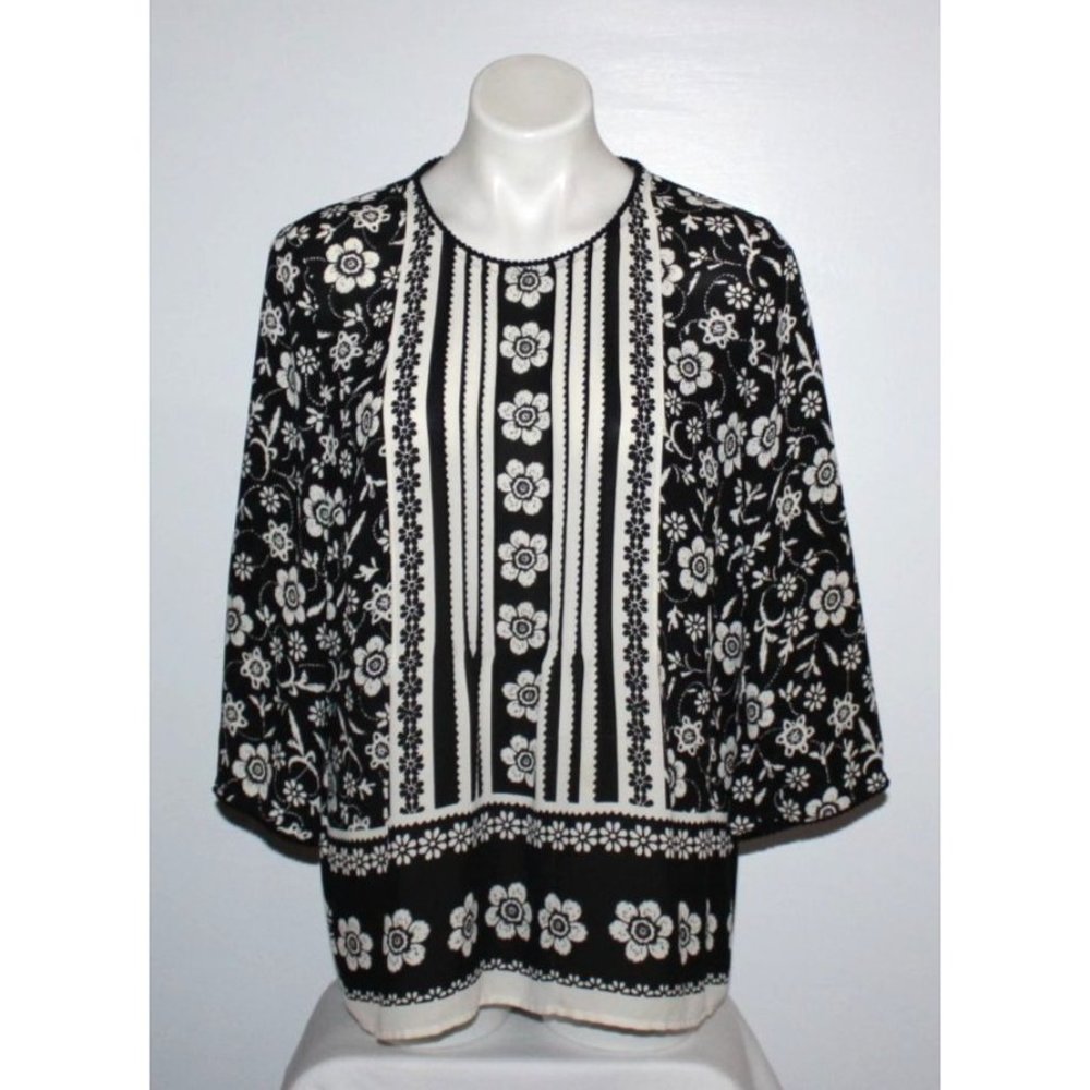 J JILL Women's Black Floral Blouse Top Size M